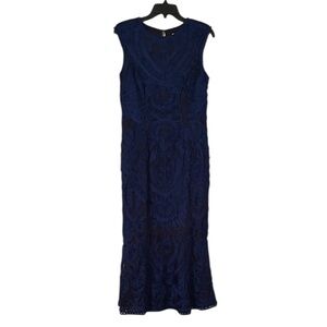 JS Collections Women’s Black/Blue Soutache Lace Sleeveless Midi Dress Size 8